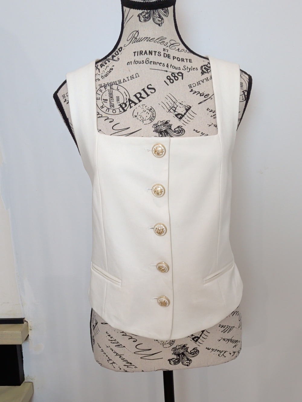 JASON WU | Women's Ivory Square Neck Sleeveless Button Up Vest